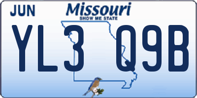 MO license plate YL3Q9B