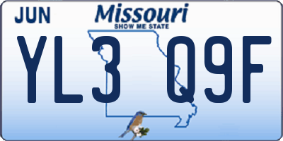 MO license plate YL3Q9F