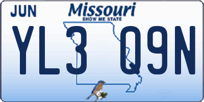 MO license plate YL3Q9N