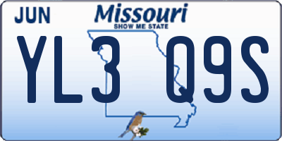 MO license plate YL3Q9S