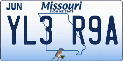 MO license plate YL3R9A
