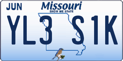 MO license plate YL3S1K