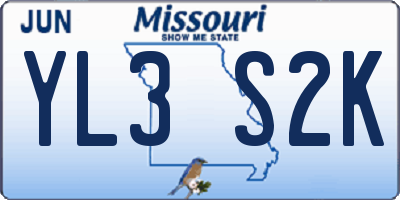 MO license plate YL3S2K