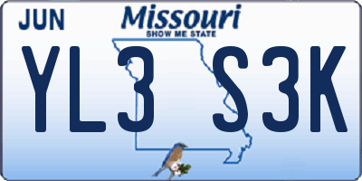 MO license plate YL3S3K