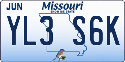 MO license plate YL3S6K