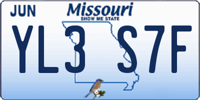 MO license plate YL3S7F