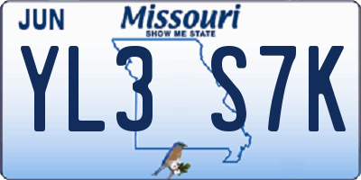 MO license plate YL3S7K