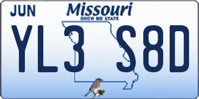 MO license plate YL3S8D