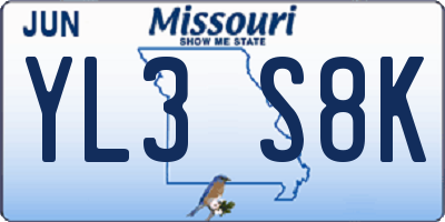 MO license plate YL3S8K