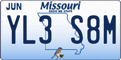 MO license plate YL3S8M