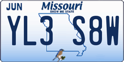MO license plate YL3S8W