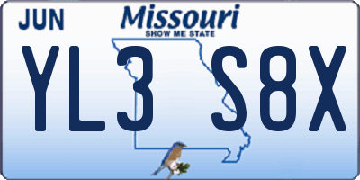 MO license plate YL3S8X