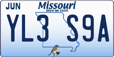 MO license plate YL3S9A