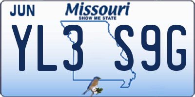 MO license plate YL3S9G
