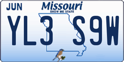 MO license plate YL3S9W
