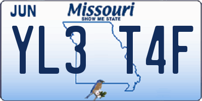 MO license plate YL3T4F