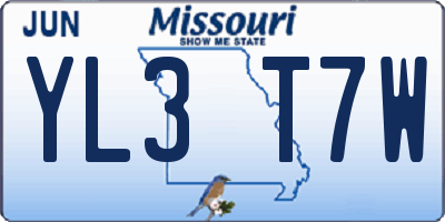MO license plate YL3T7W