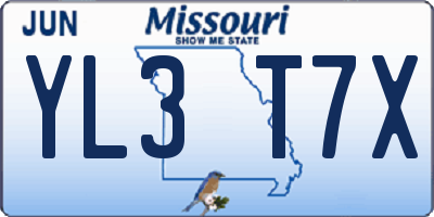 MO license plate YL3T7X