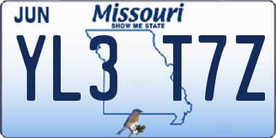 MO license plate YL3T7Z