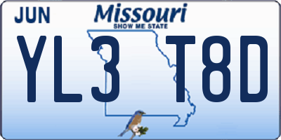 MO license plate YL3T8D