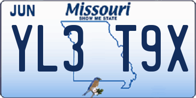 MO license plate YL3T9X