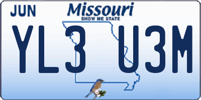 MO license plate YL3U3M