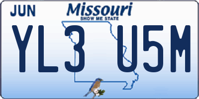 MO license plate YL3U5M