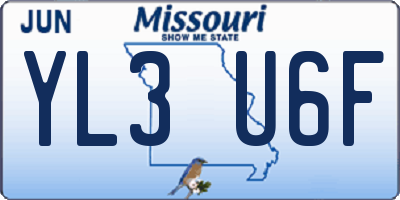 MO license plate YL3U6F