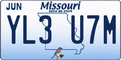MO license plate YL3U7M