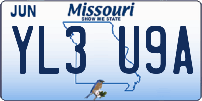 MO license plate YL3U9A