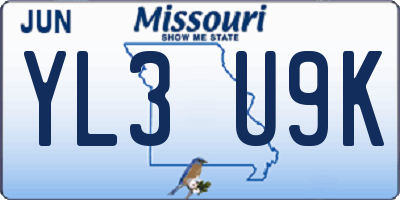 MO license plate YL3U9K