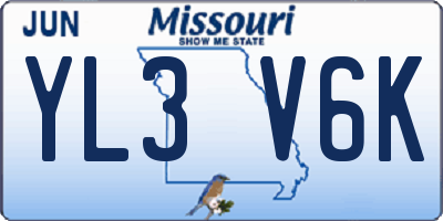 MO license plate YL3V6K