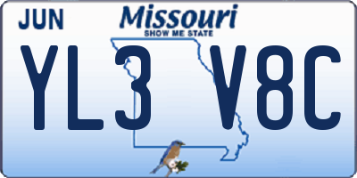 MO license plate YL3V8C