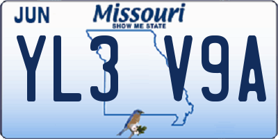 MO license plate YL3V9A