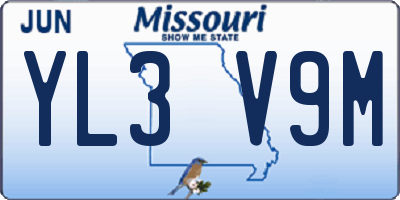 MO license plate YL3V9M