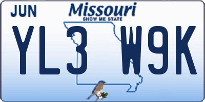 MO license plate YL3W9K