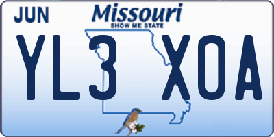 MO license plate YL3X0A
