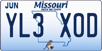 MO license plate YL3X0D