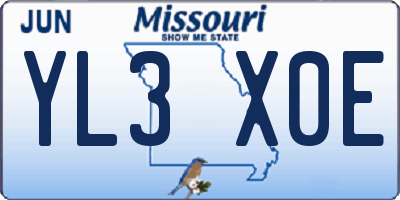 MO license plate YL3X0E