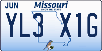 MO license plate YL3X1G