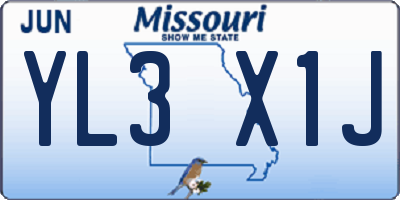 MO license plate YL3X1J