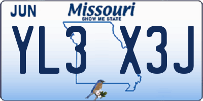 MO license plate YL3X3J
