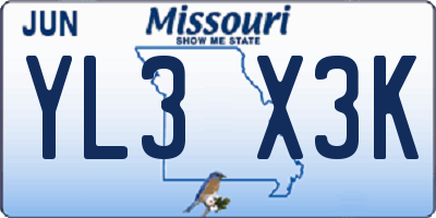 MO license plate YL3X3K