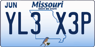 MO license plate YL3X3P