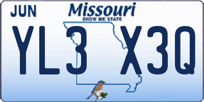 MO license plate YL3X3Q