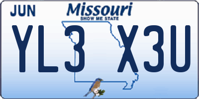 MO license plate YL3X3U