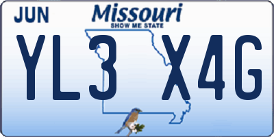 MO license plate YL3X4G