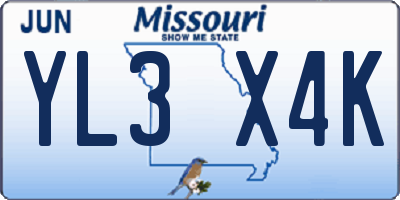 MO license plate YL3X4K