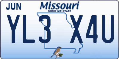 MO license plate YL3X4U