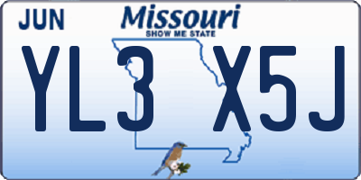 MO license plate YL3X5J
